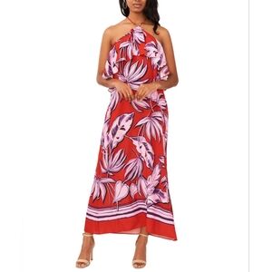 MSK Red Floral Halter Maxi Dress | NWT Size XL